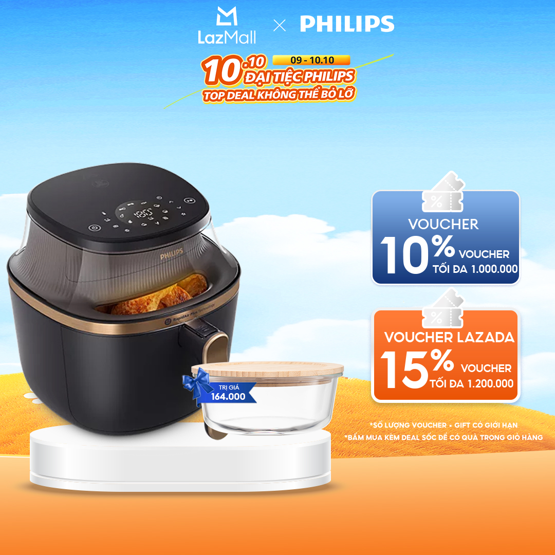 Nồi Chiên Không Dầu Philips NA342/00 cảm ứng 16 trong 1|7.2L|RapidAir Plus Mới, Giòn hơn - Hàng Chính Hãng