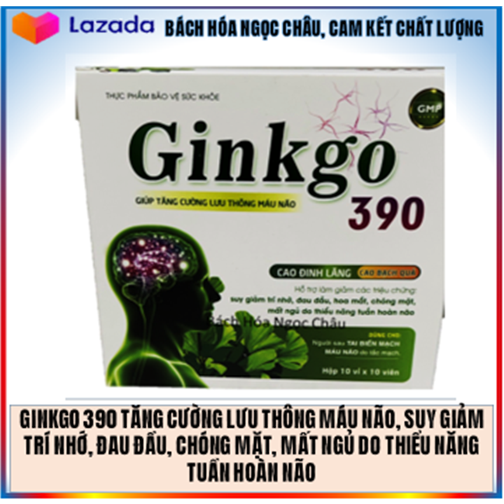 Giúp Bổ Não, Tăng Cường Tuần Hoàn Não, Lưu Thông Mạch Máu Não,Giảm Đau Đầu, Hoa Mắt, Chóng Mặt, Mất Ngủ Viên Uống Bổ Não Ginkgo 390(35NcTl xanh trắng)