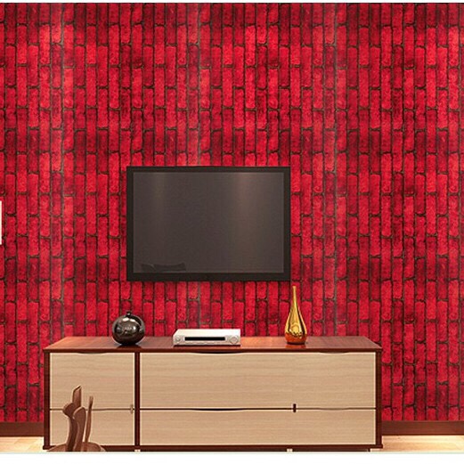 5 Mét Giấy Dán Tường, Khổ 45CM Rộng Decal PVC Trang Trí ( có keo ) - GẠCH ĐỎ ĐẬM PT067