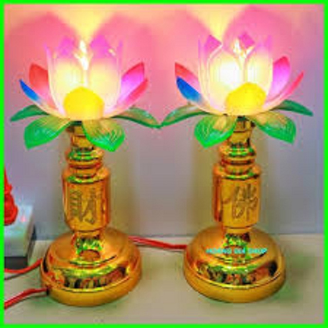 Bộ 2 đèn thờ hoa sen - loại lớn, đèn để bàn thờ, đèn hoa sen - đèn thờ - đèn bàn thờ - cặp đèn thờ
