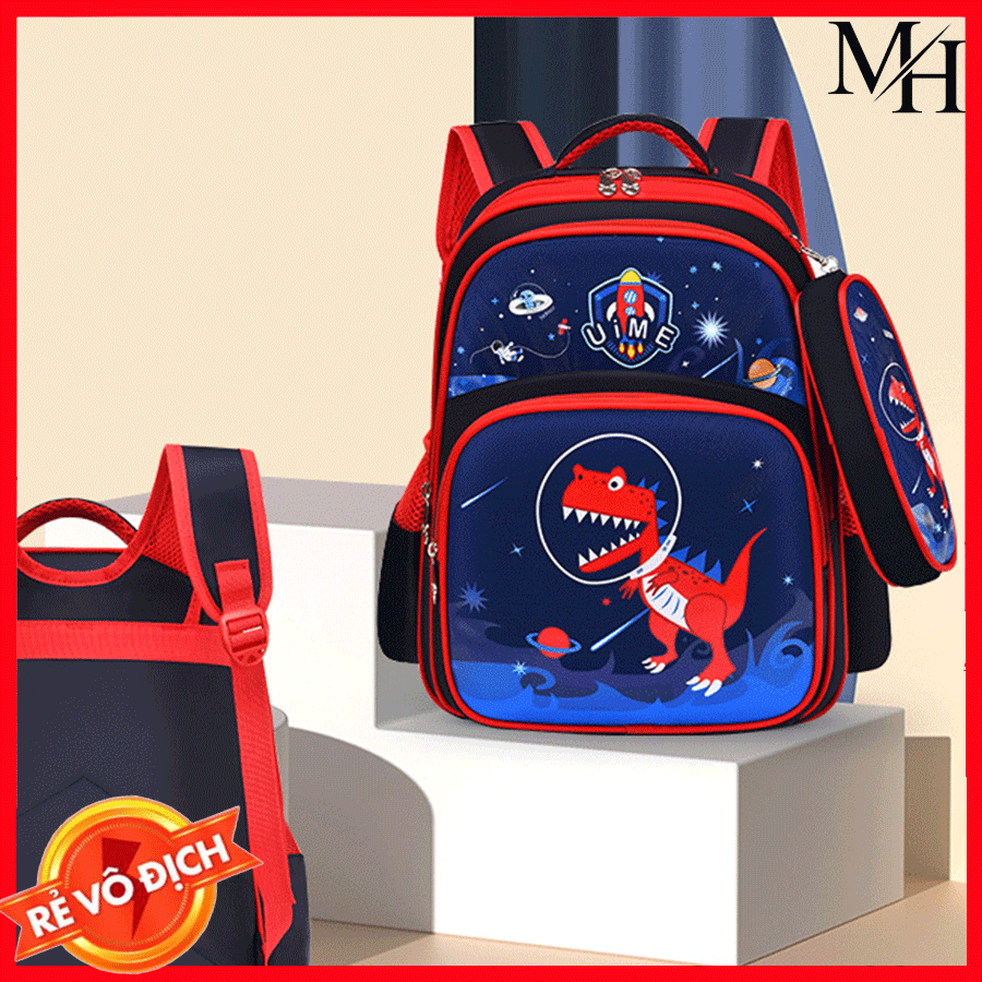 [KÈM TÚI ĐỰNG BÚT] Balo cho bé trai chất đẹp, cặp sách học sinh cấp 1,2 hình siêu nhân khủng long, balo trẻ em tiểu học, trung học có kèm túi ví đựng bút