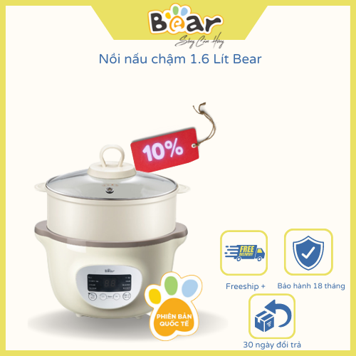 Nồi nấu chậm 1,6l bear đa năng nấu cháo, chưng yến bản quốc tế bảo hành 18 tháng