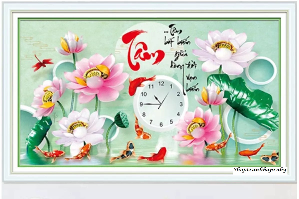 Tranh thêu chữ tâm hoa sen x8329 kích thước 85 x 50 cm