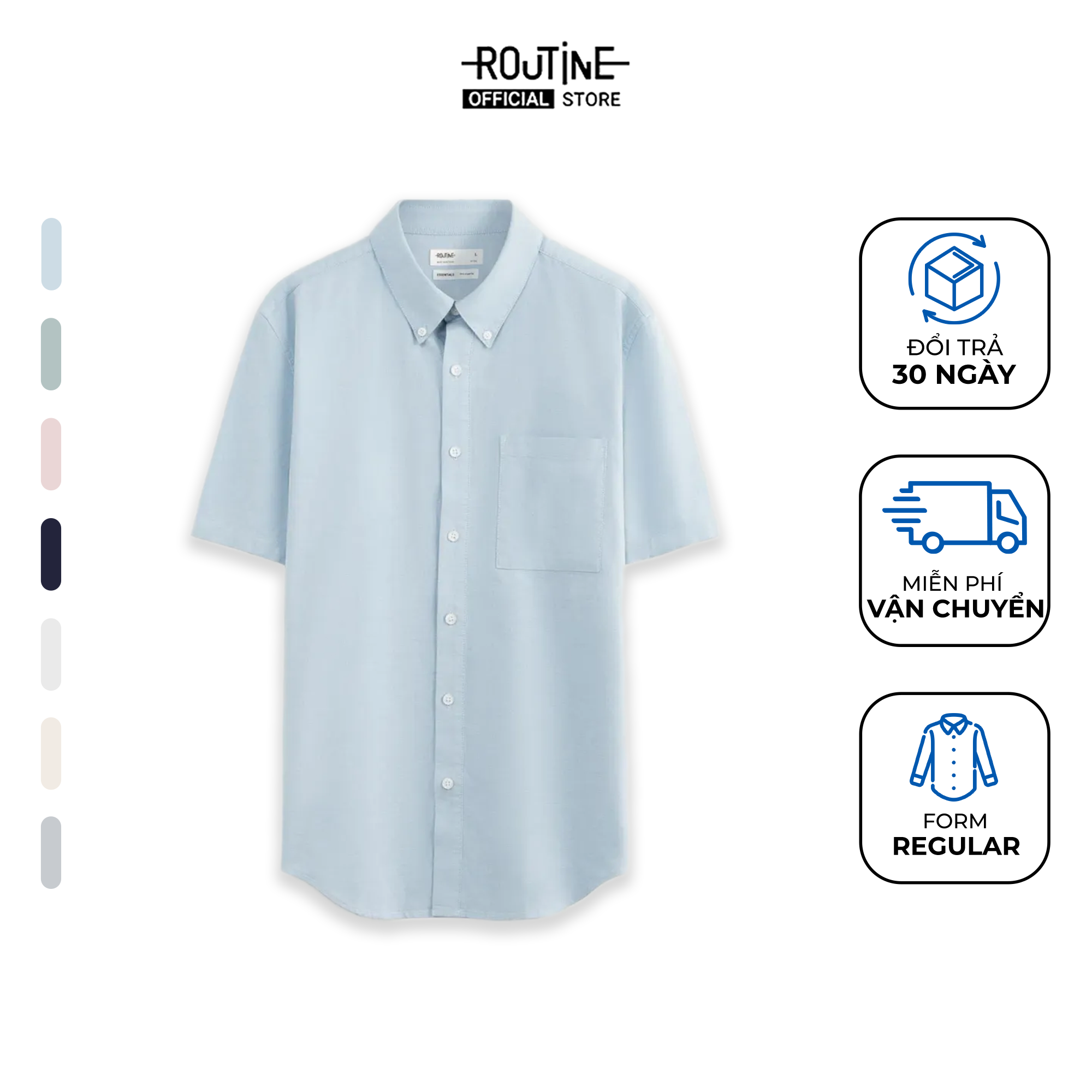  Áo Sơ Mi Nam Oxford Tay Ngắn Trơn Form Fitted - Routine 10S25SHS002 