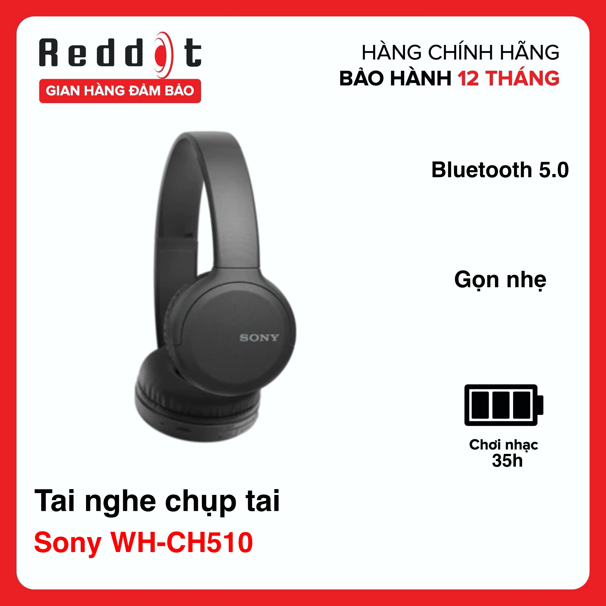 Tai Nghe Bluetooth Chụp Tai Sony WH-CH520 Pin 35h, Bluetooth 5.0 Made In Japan - Hàng Chính Hãng Bảo Hành 1 Năm