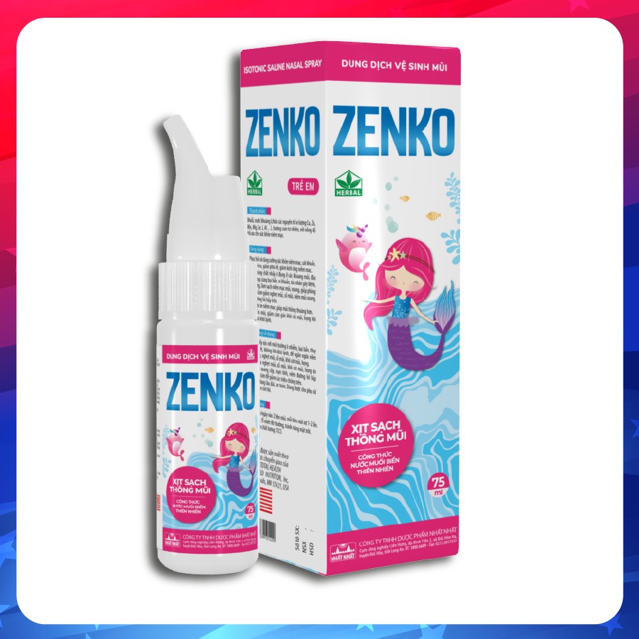 Dung dịch xịt mũi nước biển cho trẻ, làm sạch mũi, thông mũi, giảm chảy mũi, viêm mũi - Dung dịch vệ sinh mũi Zenko TRẺ EM hương cam dịu nhẹ - Lọ 75ml