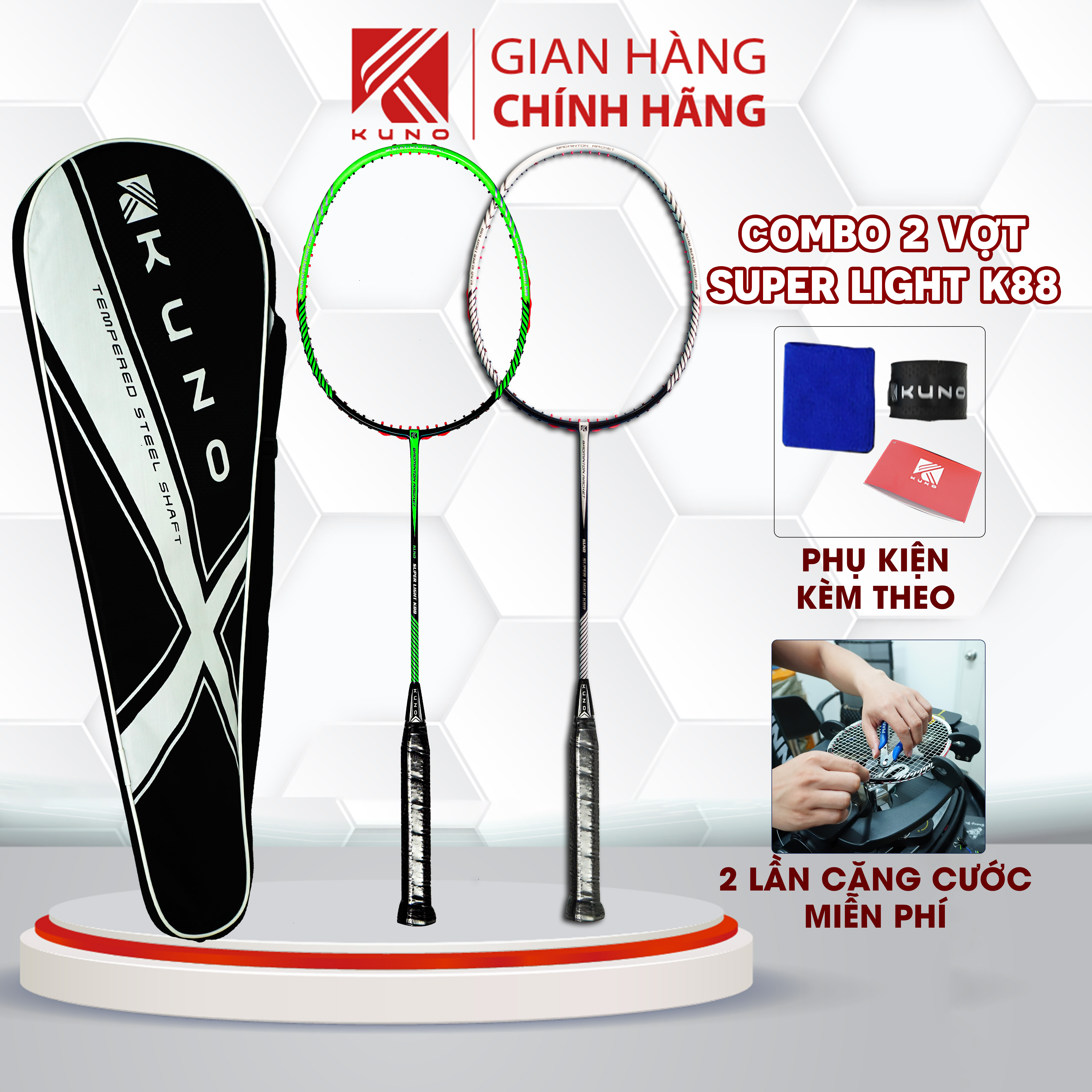 Combo Vợt Cầu Lông Kuno Super Light K88, 6U Thân Carbon, Công Thủ Toàn Diện Phù Hợp Cho Người Mới Chơi