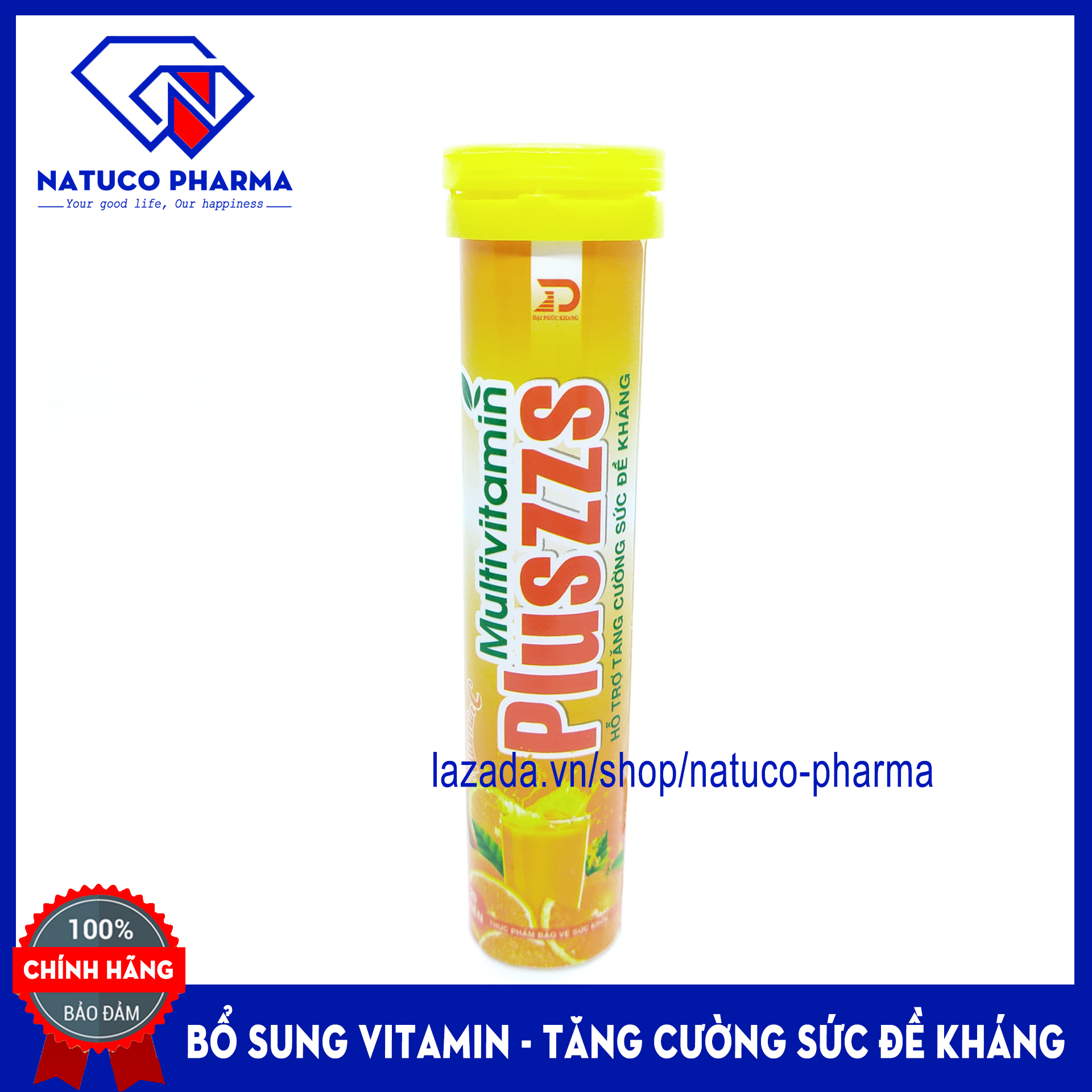 Viên sủi Vitamin C PLUSZS vị Cam - Bổ sung vitamin C tự nhiên tăng sức đề kháng, giúp bền thành mạch, giảm chảy máu chân răng - Tuýp 20 viên