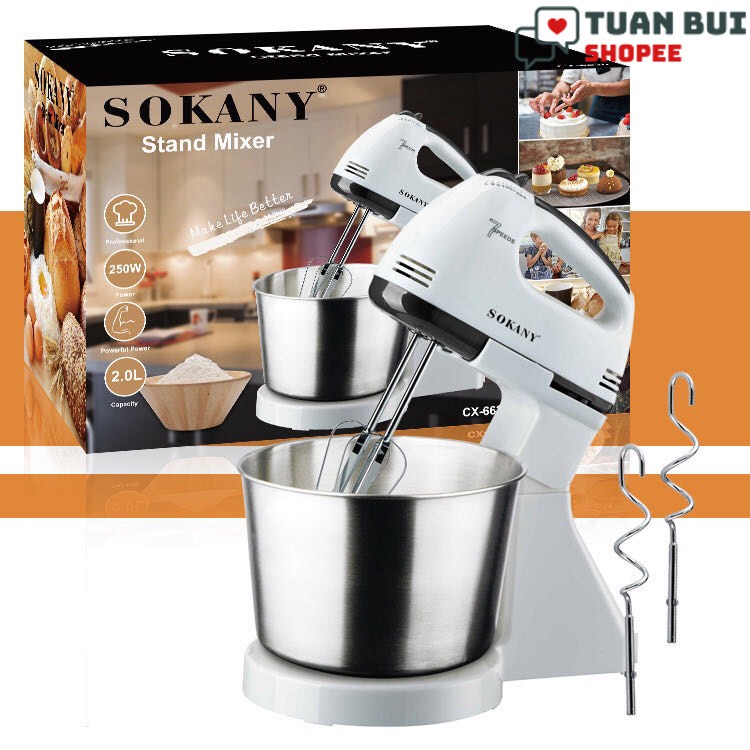 Máy đánh trứng, nhào bột để bàn Sokany CX-6620 công suất 250W chậu 2 lít