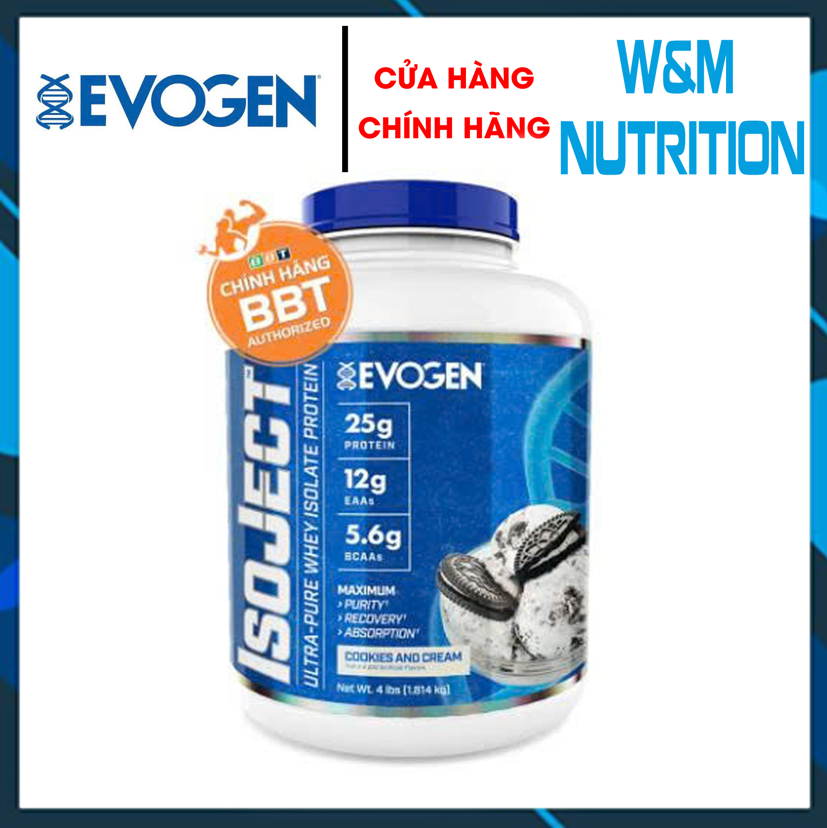 IsoJect Whey Protein Isolate Evogen 4lbs – Hỗ Trợ Tăng Cơ, Phục Hồi Cơ Bắp vị Socola Peanut