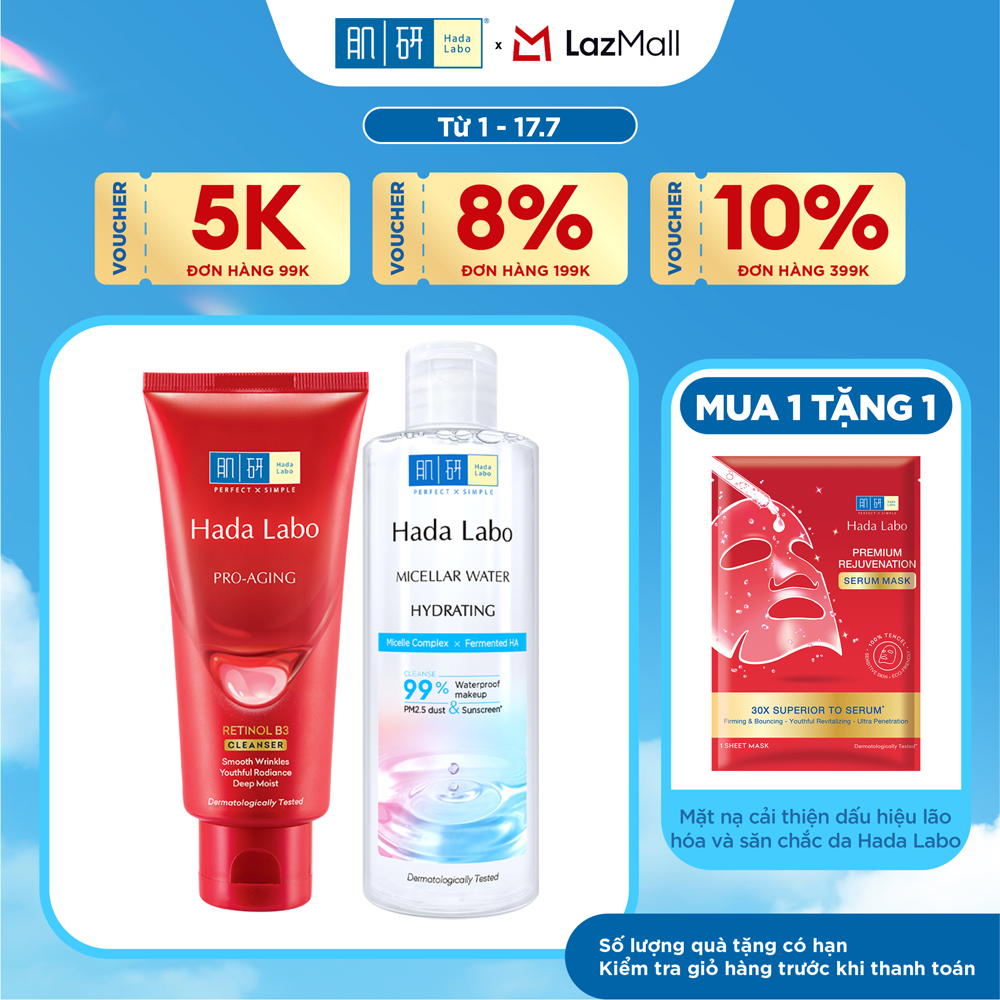[VB] Bộ đôi sạch sâu - chống lão hóa Hada Labo (Nước tẩy trang Hada Labo Micellar Water Hydrating 240mL + Sữa rửa mặt chống lão hóa ada Labo Pro-Aging Retinol B3 80g)