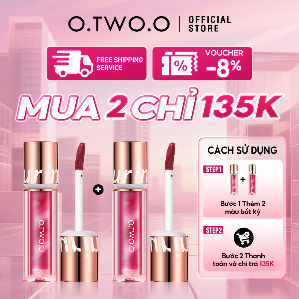Son môi O.TWO.O Velvet Matte Lip Tint má hồng kem Son có sắc tố cao không thấm nước 8 màu Son kem mịn lâu trôi Son bóng nhung không dính cốc Mỹ phẩm trang điểm môi dạng lỏng