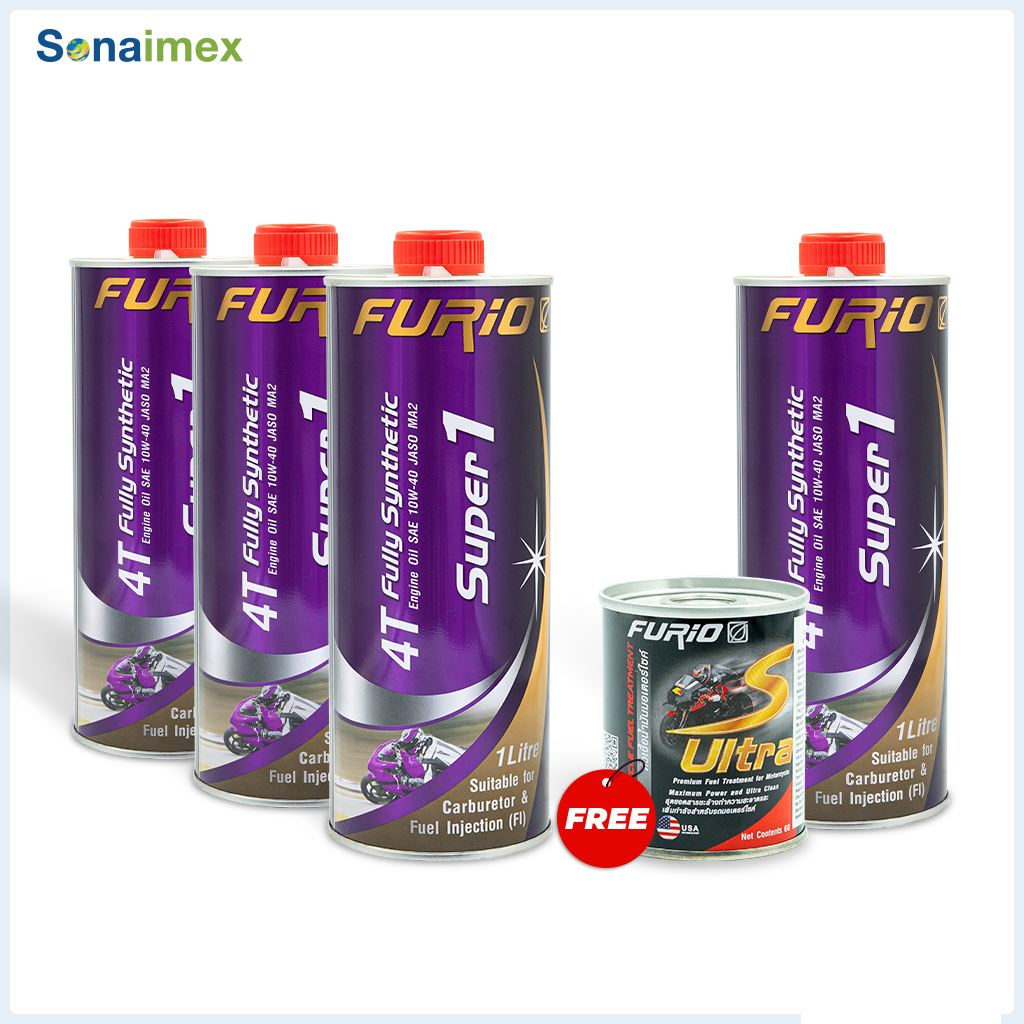 [QUÀ TẶNG] Mua 3 lon nhớt xe máy tổng hợp toàn phần 100% BCP Thái Lan 1L - FURIO SAE 10W40, API SN, JASO MA2, Fully Synthetic TẶNG 1 Lon cùng loại và 1 Lon BCP S-Ultra 60 mL dung dịch vệ sinh buồng đốt, bình xăng con siêu
