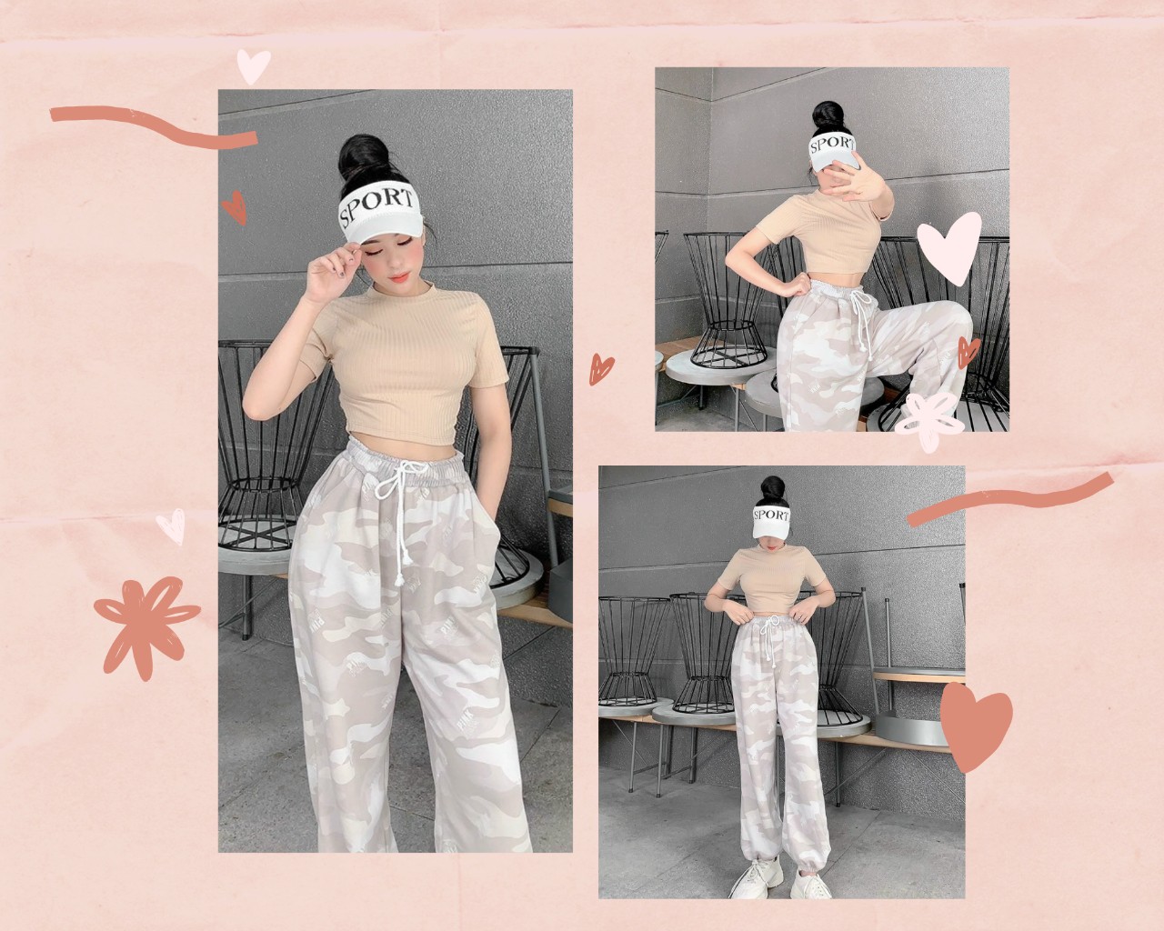 Set thể thao áo croptop quần loang nâu siêu tây