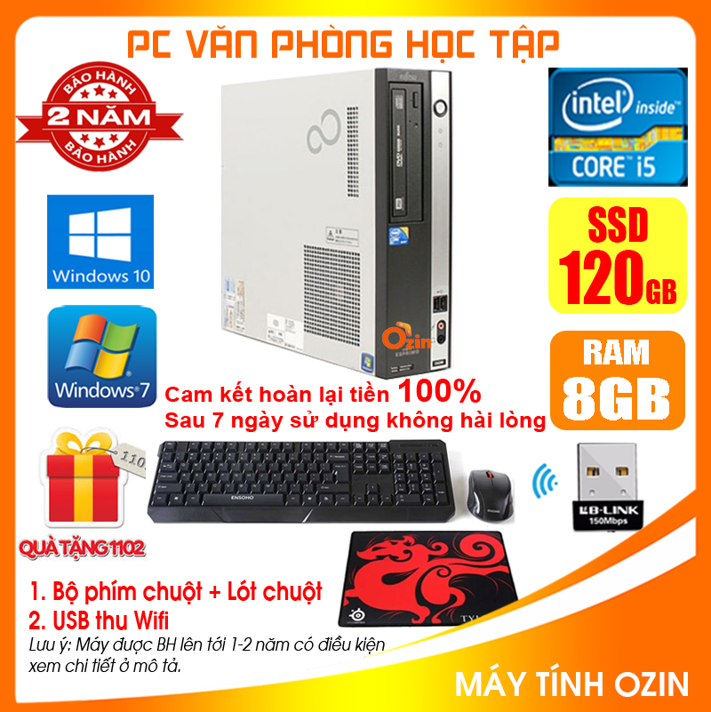 Case máy tính để bàn Fujitsu CPU G620 / i5 2400 / Ram 4-8GB / SSD 120-240GB [TẶNG: Bộ phím chuột + USB thu wifi + bàn di chuột] FUI52 - LOZ