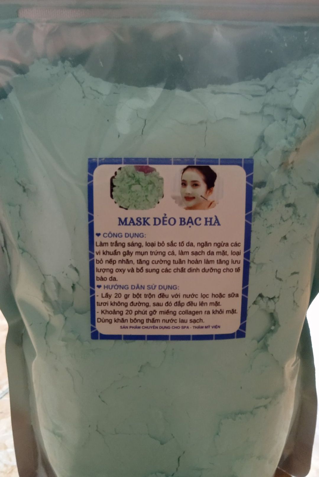 500gr bột mask dẻo bạc hà nguyên chất handmade giảm mụn trắng da chống lão hoá.