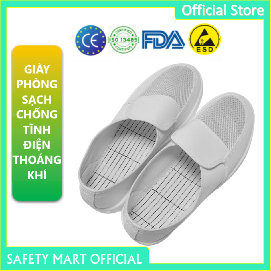 [BÁN CHẠY] Giày phòng sạch chống tĩnh điện mặt lưới PVC SafeMall màu trắng siêu nhẹ, Giày bảo hộ lao động nam nữ, Giày sử dụng trong nhà xưởng, xí nghiệp, công ty điện tử - Hàng Chính Hãng Safety Mart Official