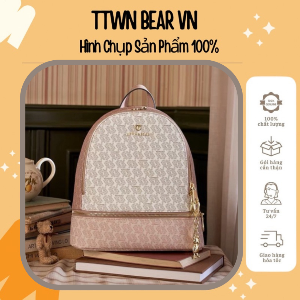 Ttwn bear balo hồng trắng size 27cm - sẵn ship