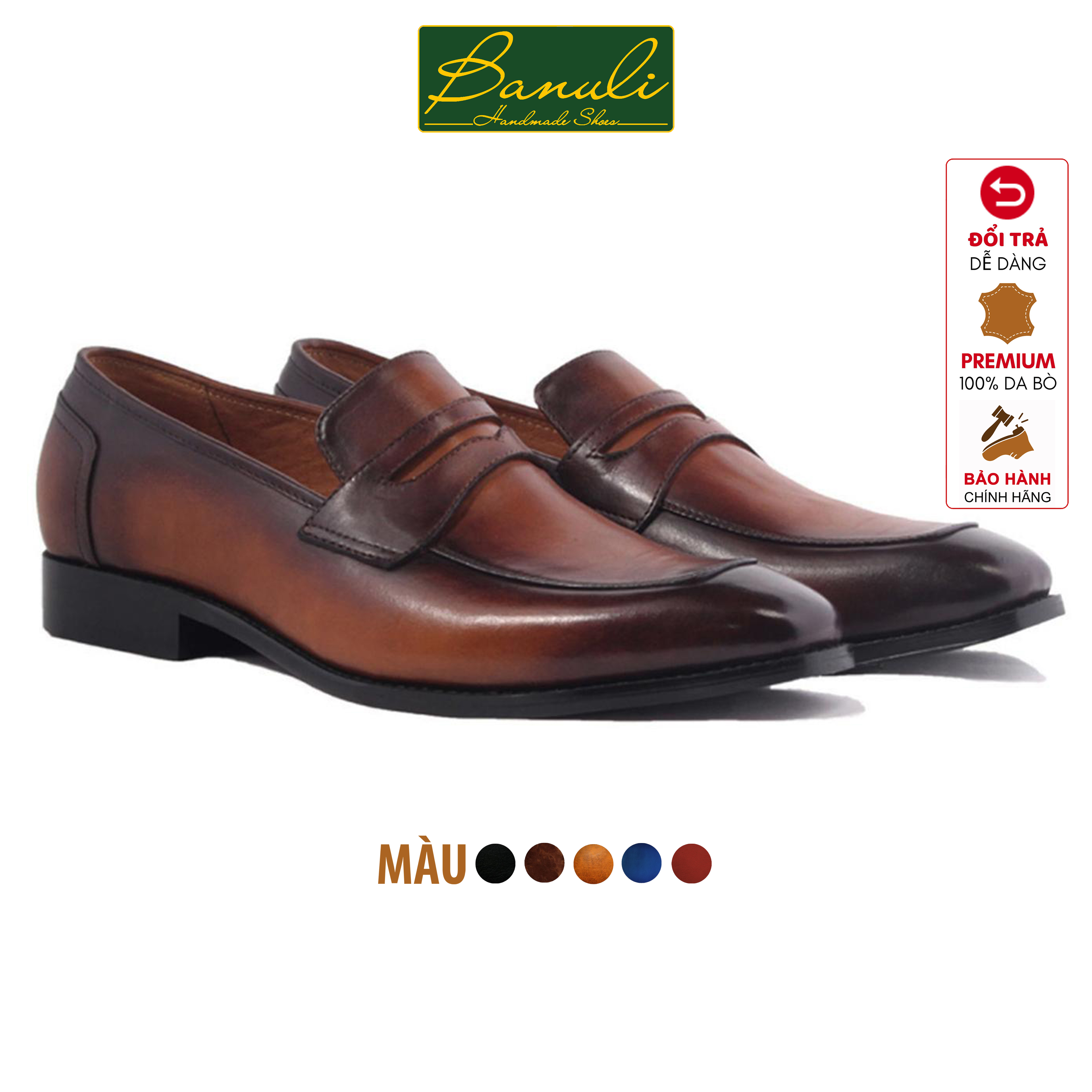 Giày Tây Lười Nam Công Sở Banuli Da Bê Italian Penny Loafers H1PL1 (Da Veg Itali Mềm Dẻo, Đế Siêu nhẹ, Bảo Hành Trọn Đời)