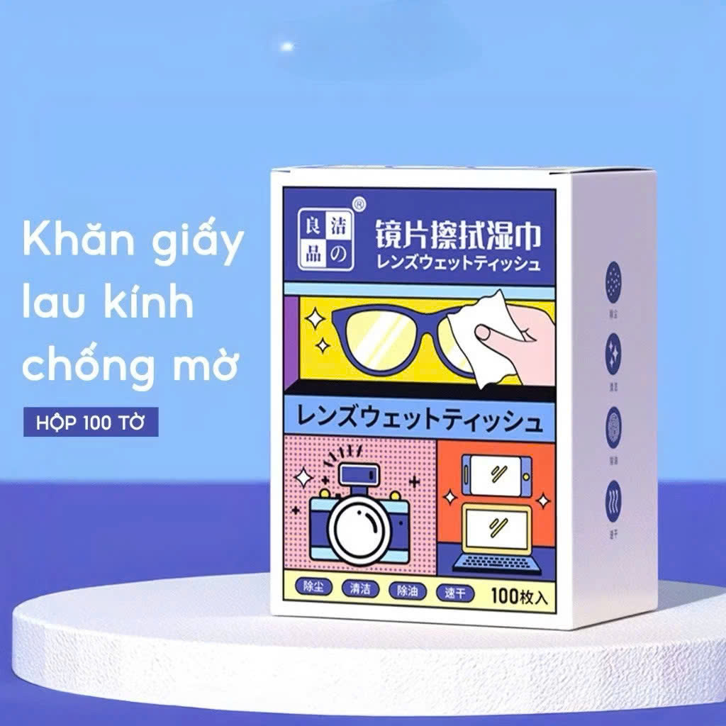 Hộp 100 Khăn Lau Kính NANO , Khăn Giấy Vệ Sinh Kính Chống Sương Mờ , Chống Bám Hơi Nước , Mồ Hôi , Chống Nhờn