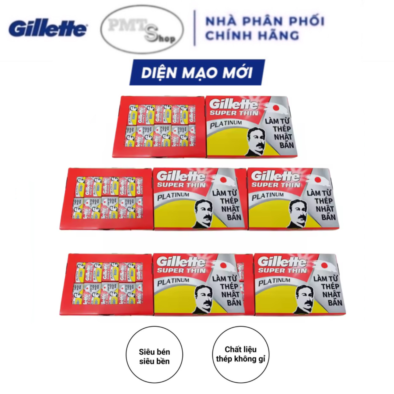 Combo Hộp Lưỡi Lam Gillette Super Thin Platinum siêu bén siêu bền Dao Cạo Râu Ông Già