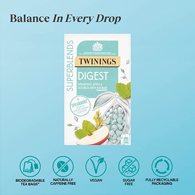 Trà Twinings Digest hồng trà táo, bạc hà giúp hỗ trợ tiêu hóa