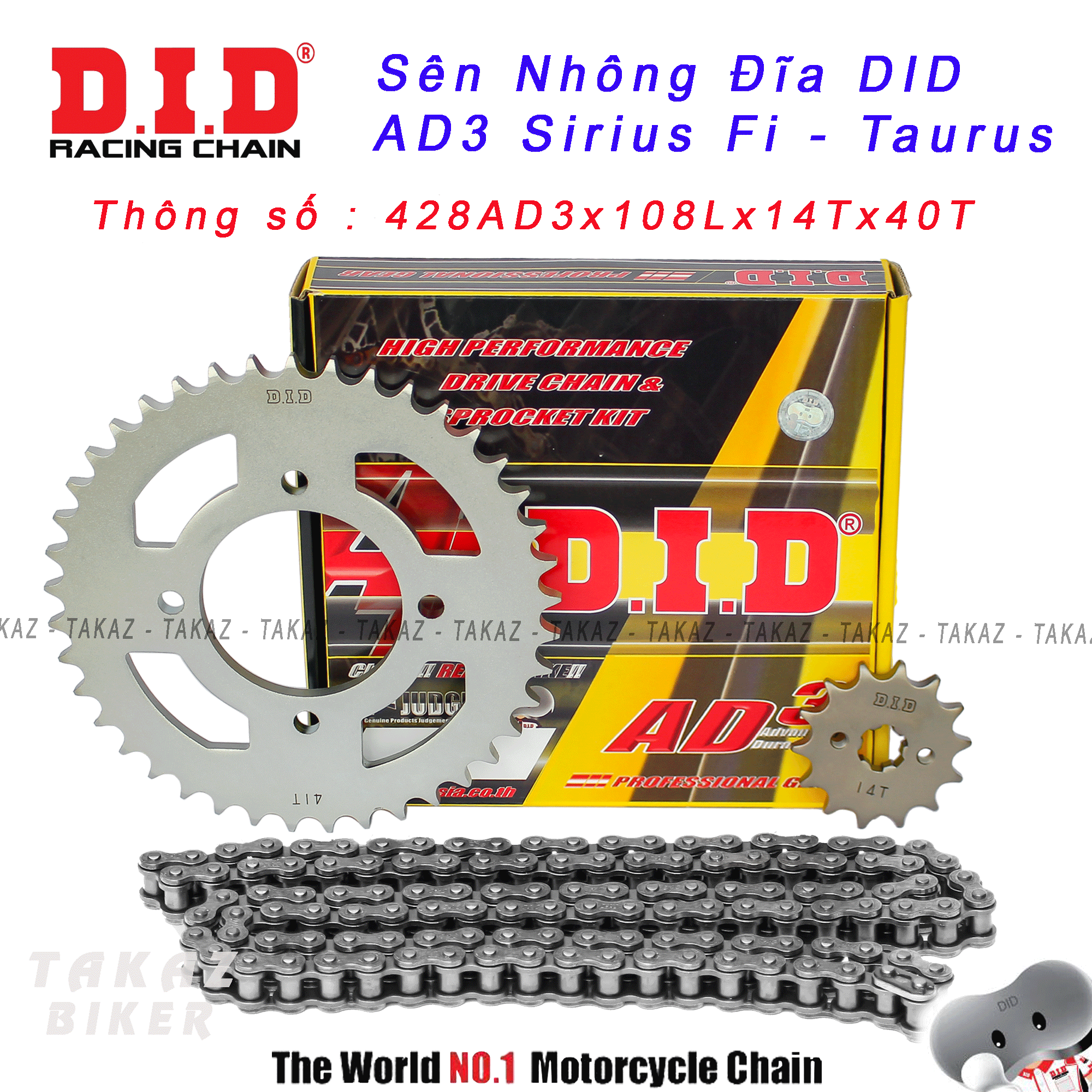 Sên Nhông Đĩa D.I.D DXN 9 Ly Dùng Cho Xe Taurus - Sirius Fi 428- 108L - 14T x 40T MẪU MỚI ĐÃ ĐỔI QUA DXN