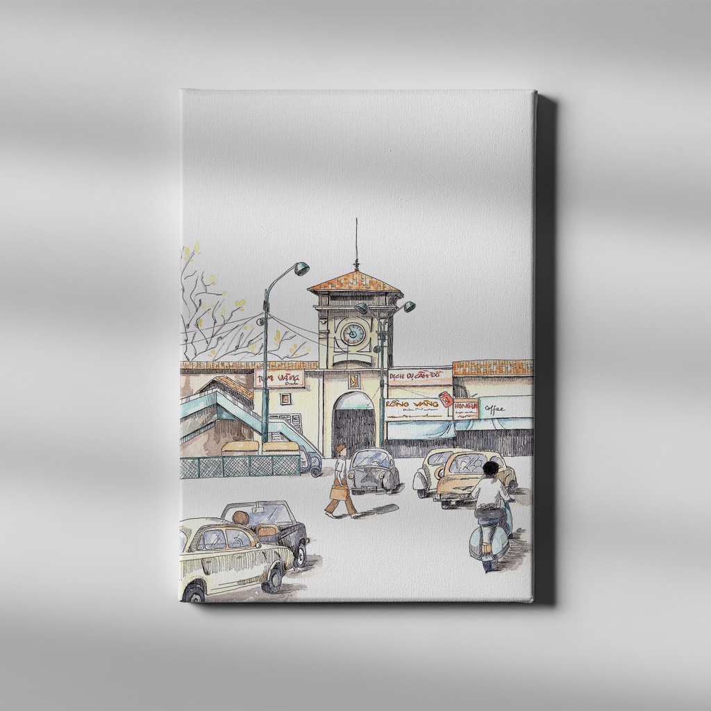 Tranh treo tường chợ bến thành | sài gòn xưa | soyn sg003