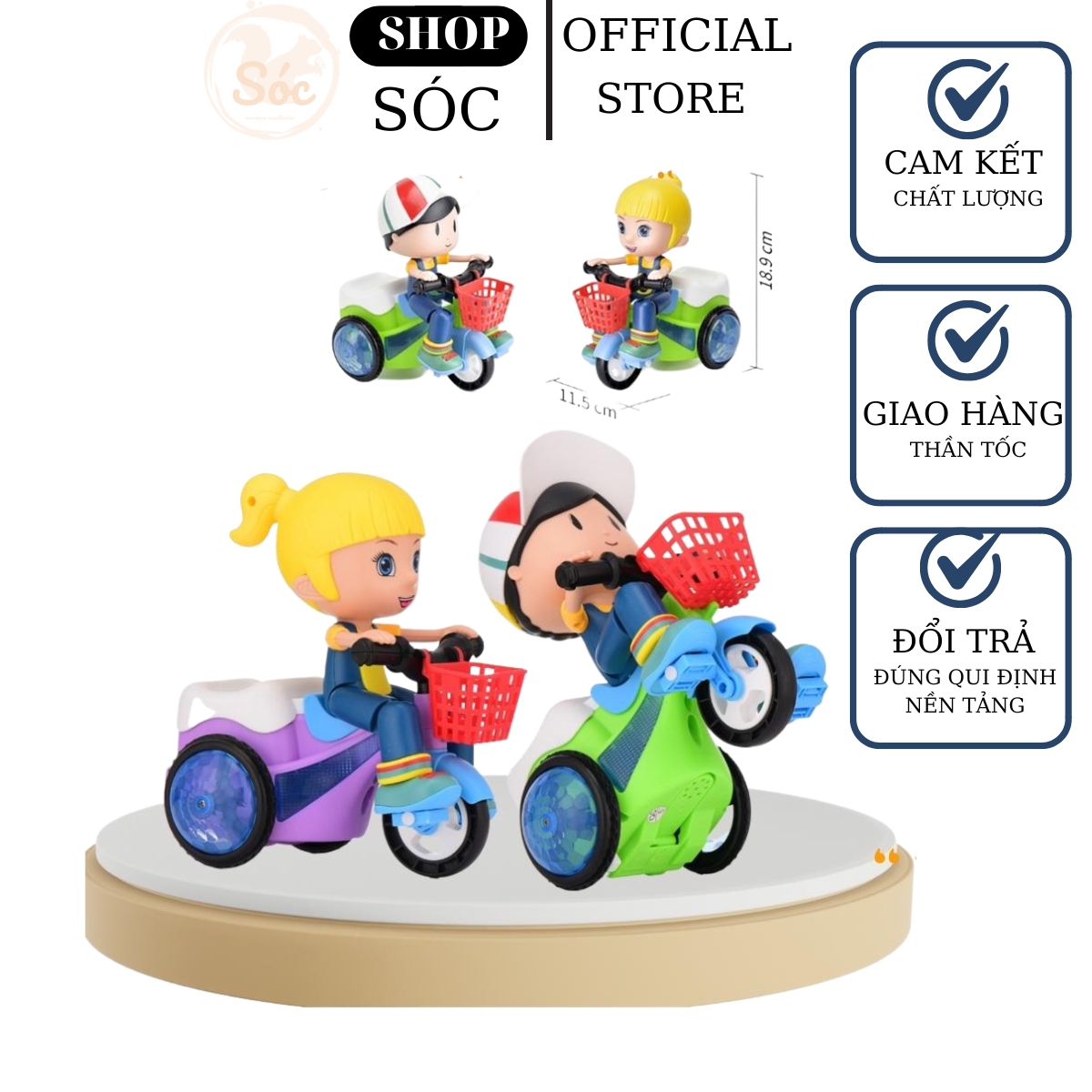 Đồ chơi phát nhạc cậu bé SHIPER đi xe đạp bốc đầu babystoer.36 có đèn led và nhạc sôi động