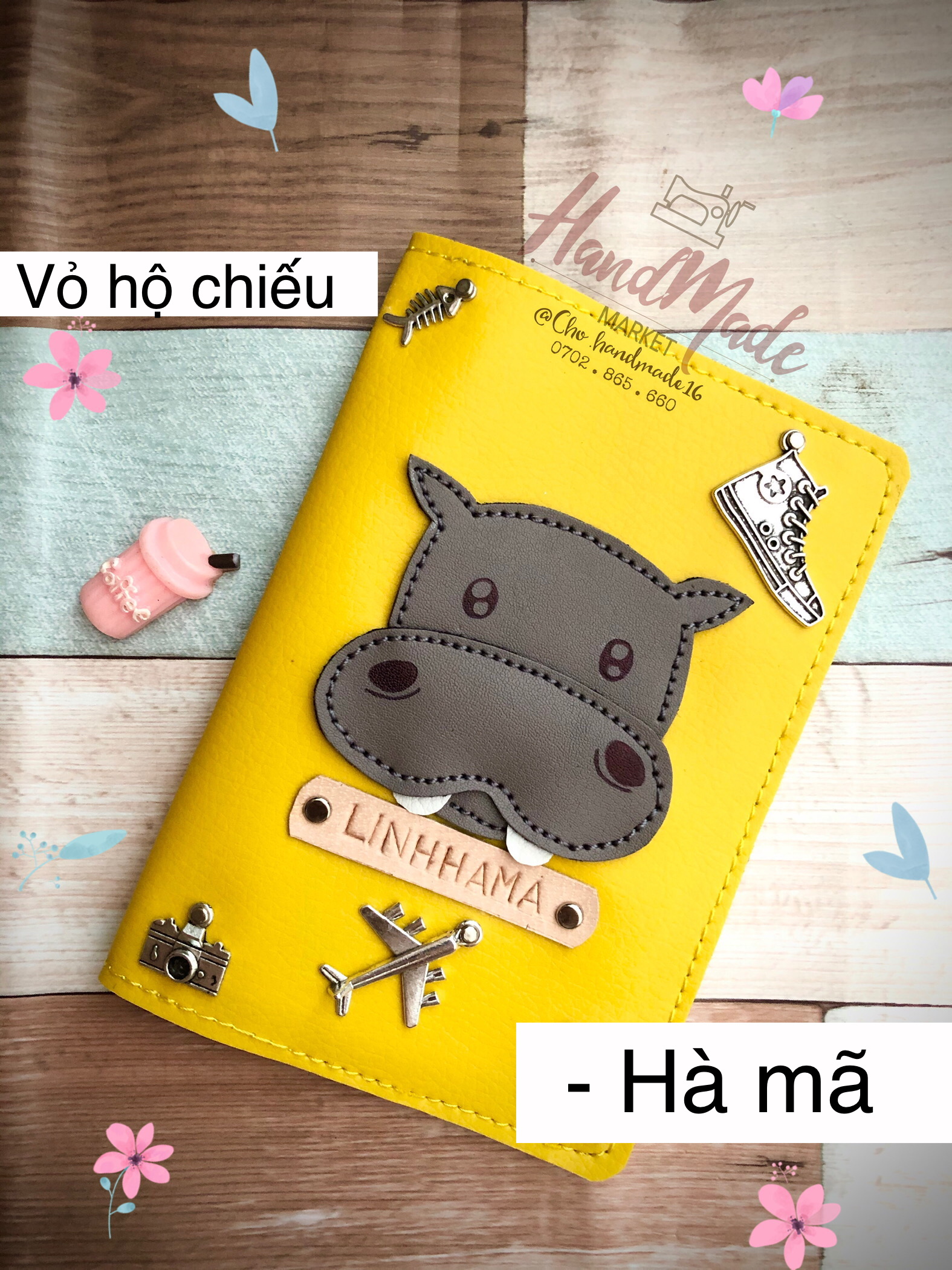 (Chat chốt tên-chọn màu) vỏ hộ chiếu hà mã - bao hộ chiếu - bọc hộ chiếu - bao da passport - passport cover