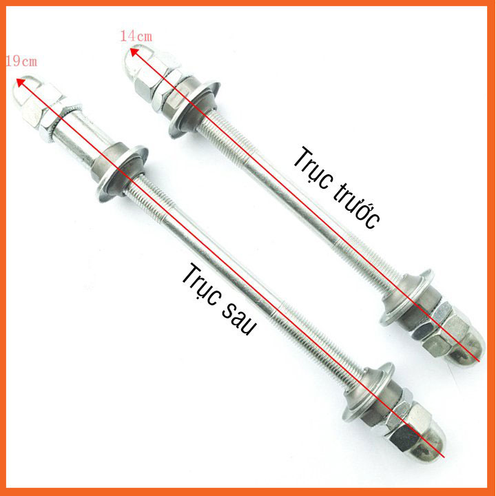 Trục trước sau bánh xe đạp bằng kim loại, trục côn moay ơ