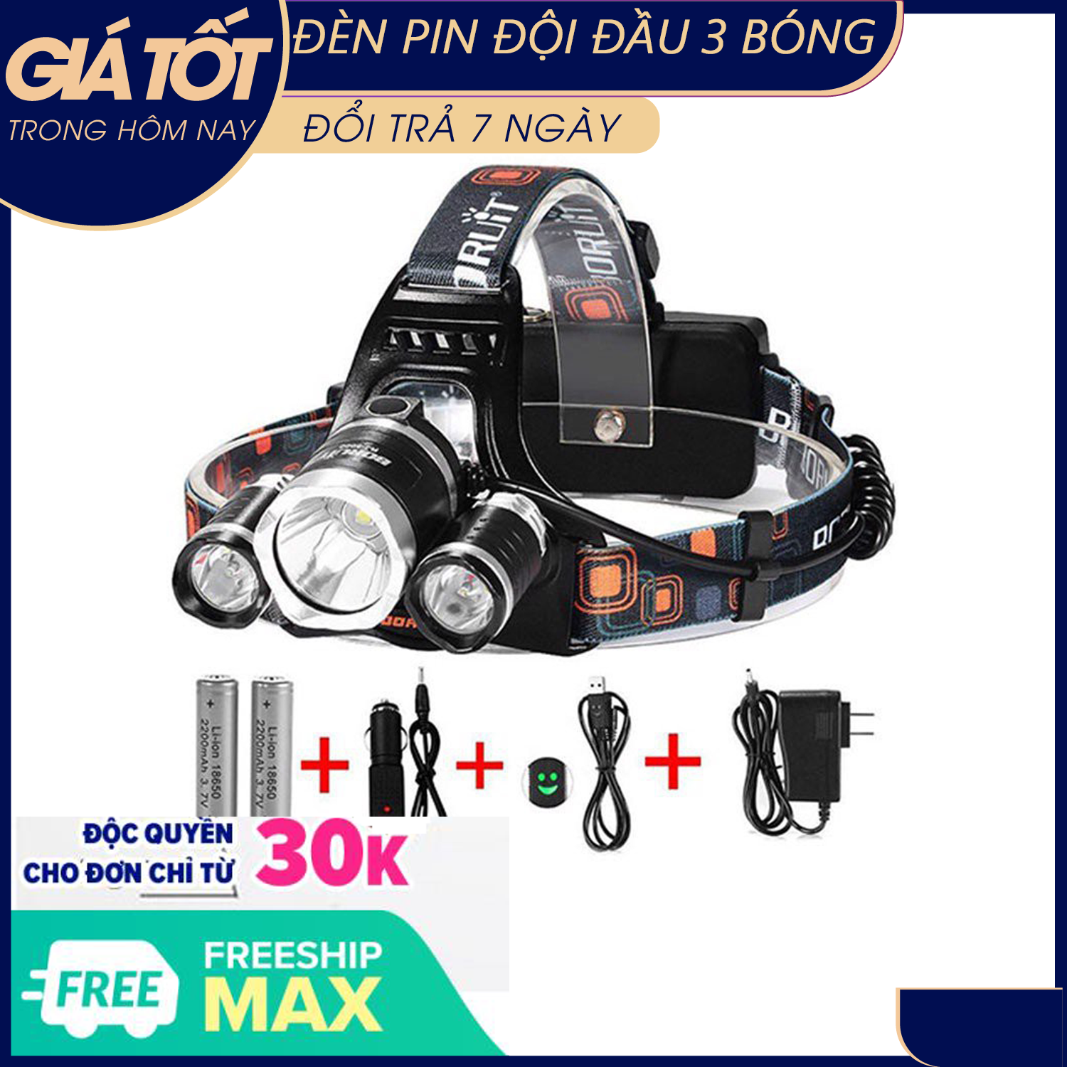 (Phân loại) Đèn bin đội đầu, đèn đeo trán siêu sáng -Đèn pin đội đầu 5 bóng-Đèn pin đội đầu 3 bóng-Đèn pin đội đầu 8 bóng- Đèn pin đội đầu siêu sáng- Đèn pin đội đầu 3 bóng- 5 bóng - 8 bóng -TẶNG KÈM 2 PIN SẠC