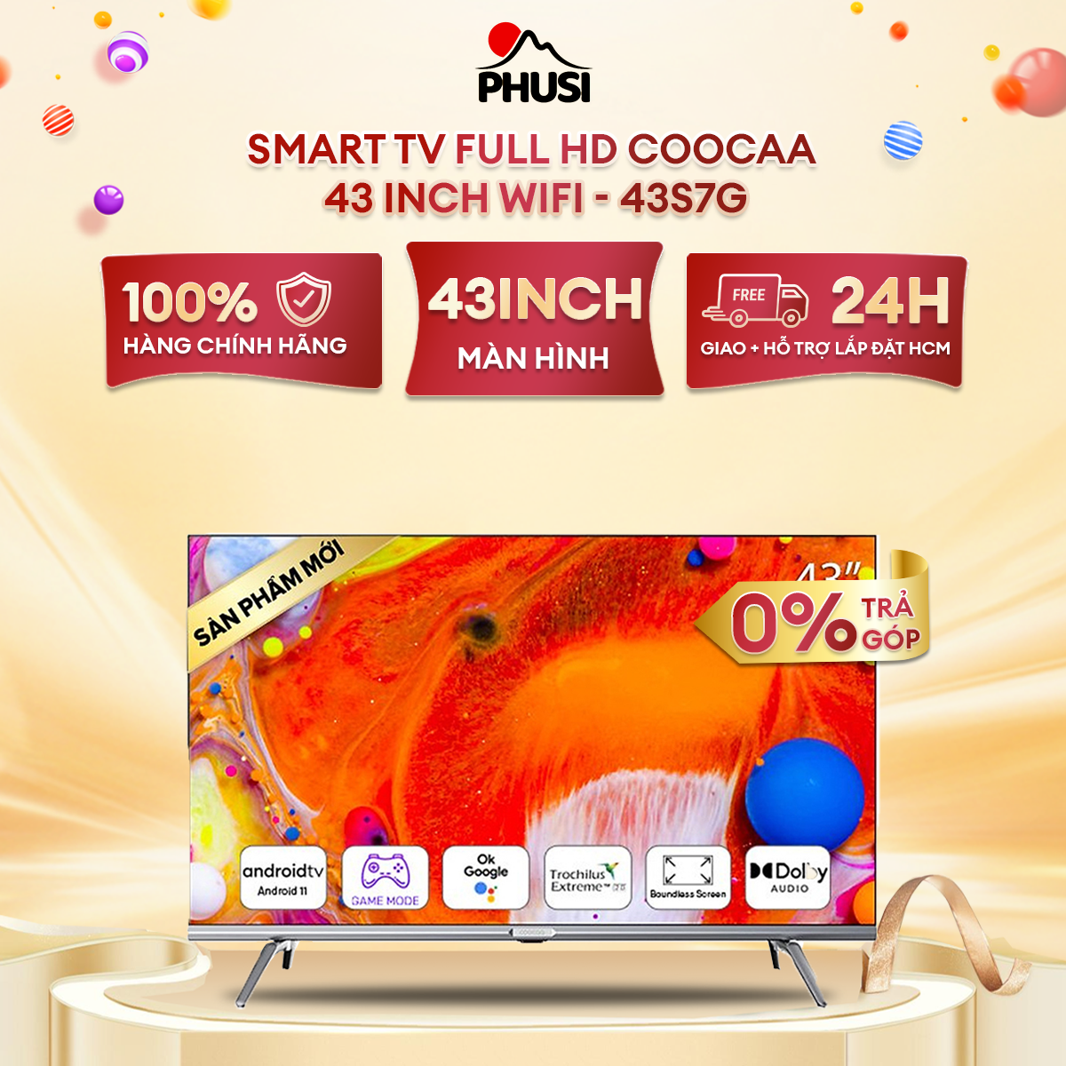 Smart tv full hd coocaa 43 inch wifi - 43s7g - android 11 - viền mỏng - miễn phí lắp đặt