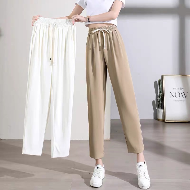Quần baggy nữ vải ruby cạp chun lung cao có dây rút mẫu mới năng động