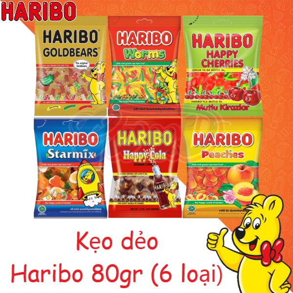 (8 loại) Kẹo dẻo Haribo gói 80gr