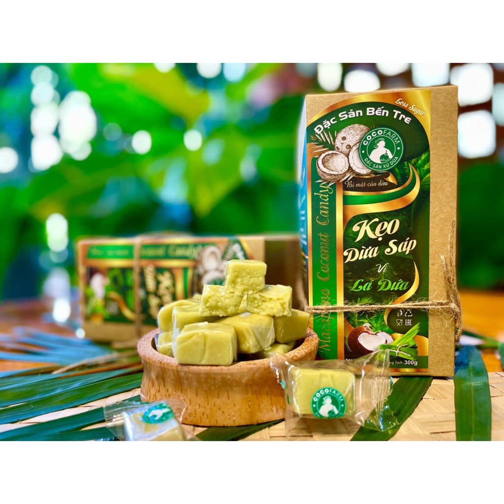 Kẹo Dừa Sáp Cocofarm vị Lá Dứa ít đường 300gram