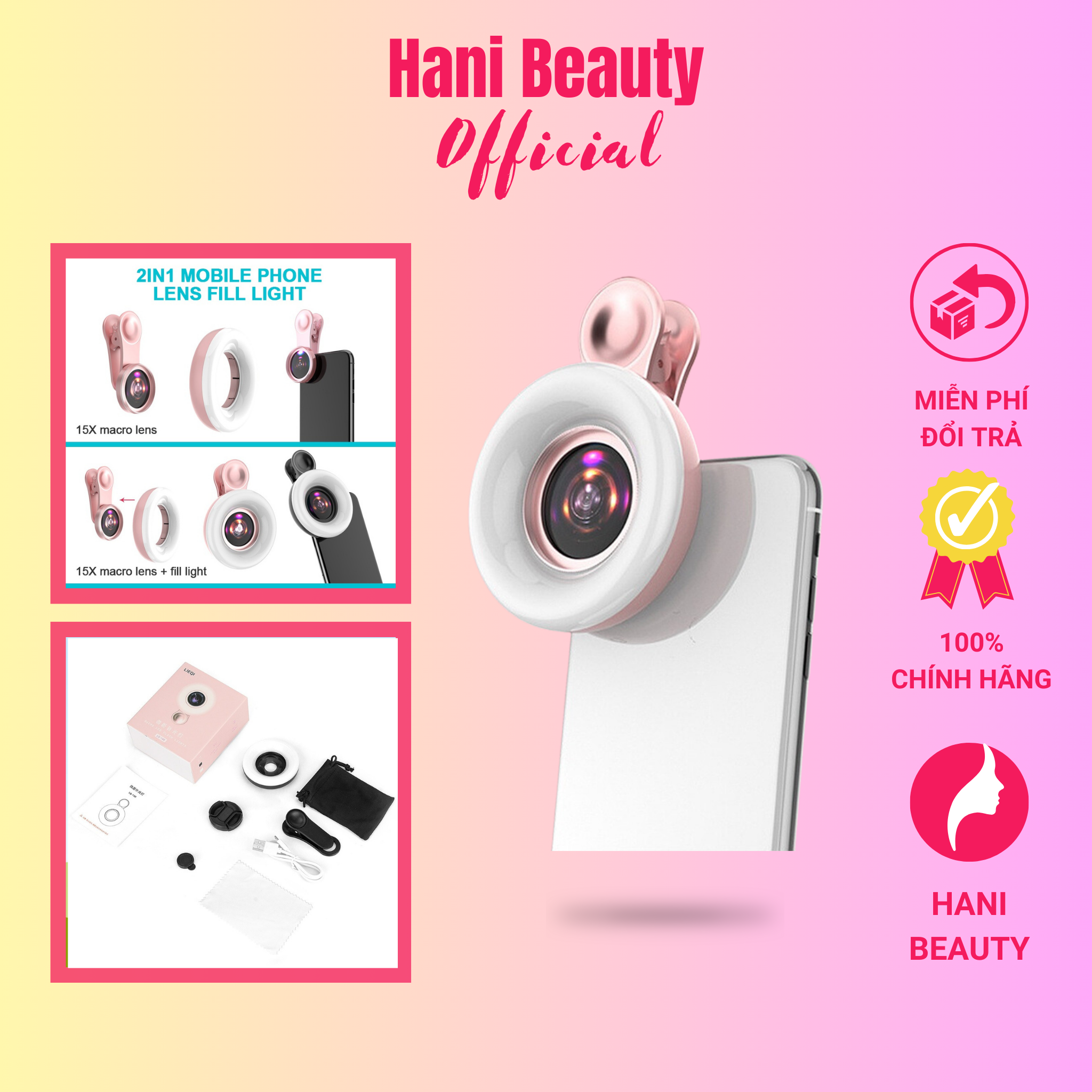 Đèn led selfie chụp hình kẹp điện thoại - hani beauty