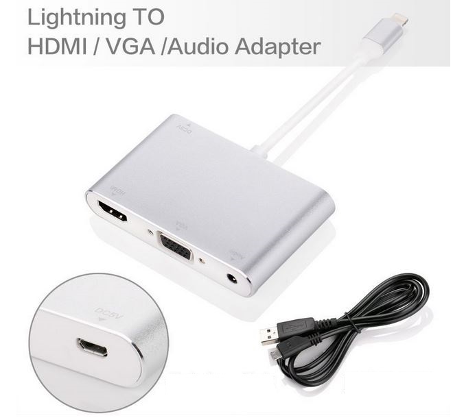 Cáp nối iPhone với đầu dây HDMI hoặc VGA (Lightning to HDMI và VGA Audio) để xem máy chiếu, tivi, màn LCD cáp HDMI cho iphone - LIGHTNING-TO-HDMI-VGA