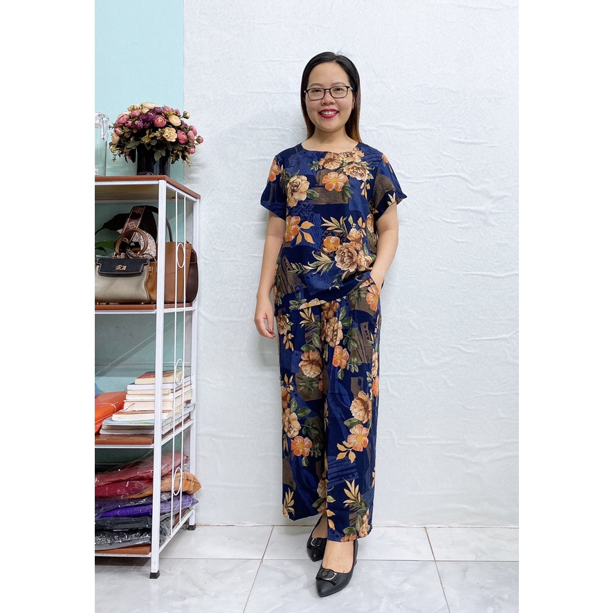 Bộ lanh nhung 3d quần dài tay cộc trung niên