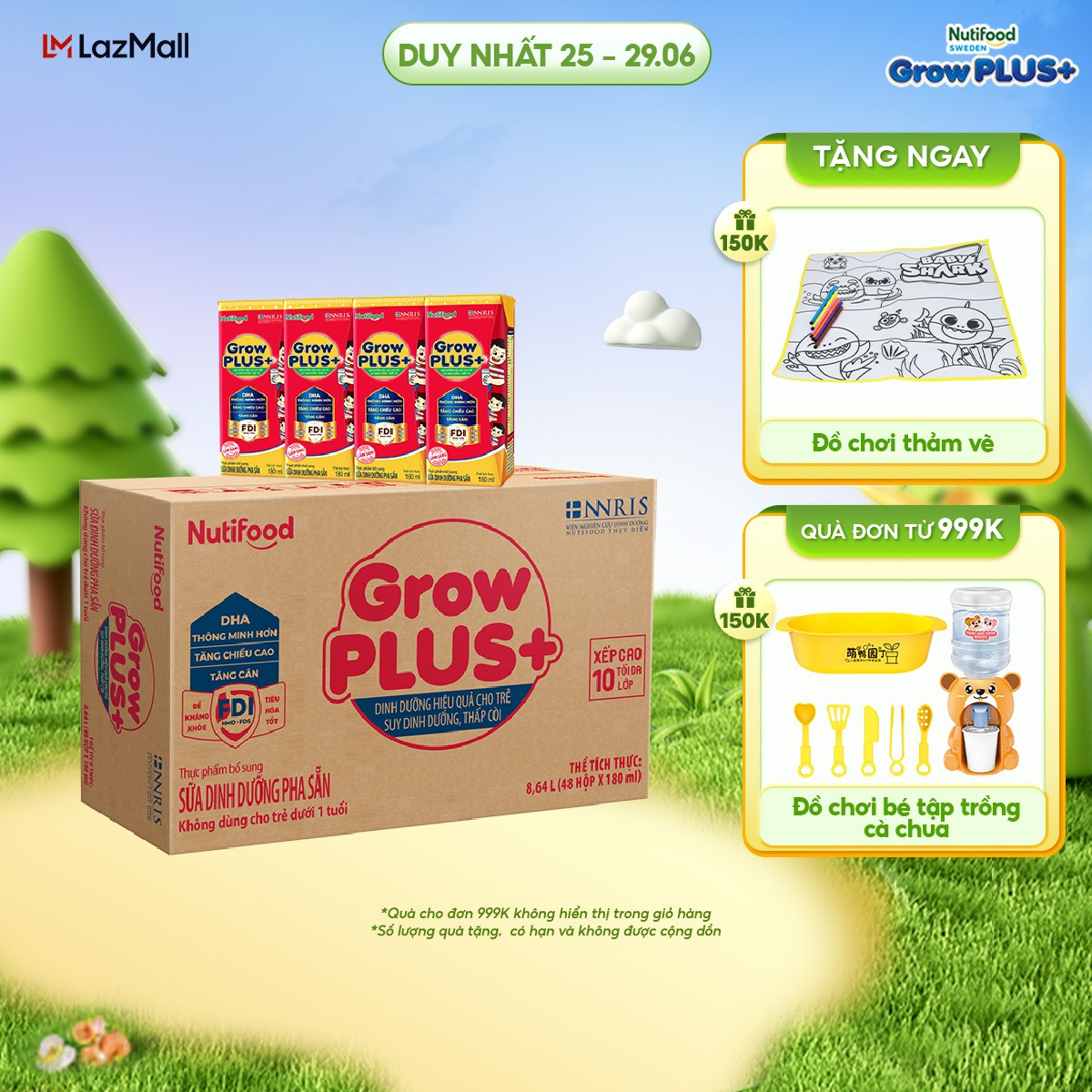 Thùng Sữa Bột Pha Sẵn Nutifood GrowPLUS+ Suy Dinh Dưỡng - Trên 1 Tuổi - Tăng Cân, Tăng Chiều Cao (48 Hộp x 180ml)