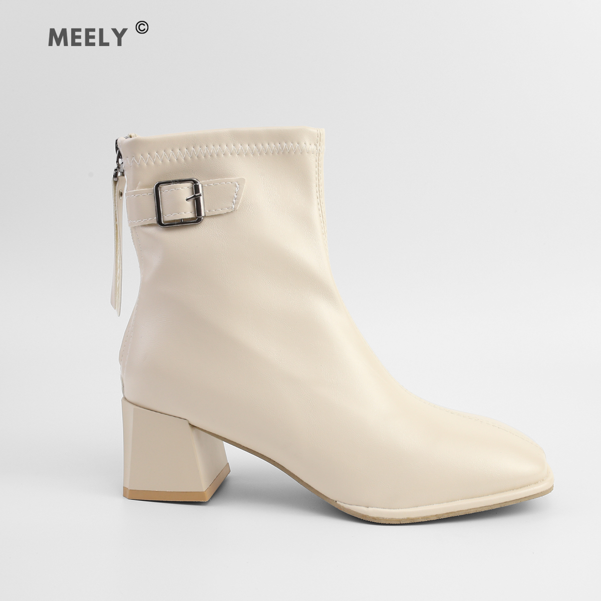 Giày bốt nữ giày boot da khoá khuy 5phân meely - bot300