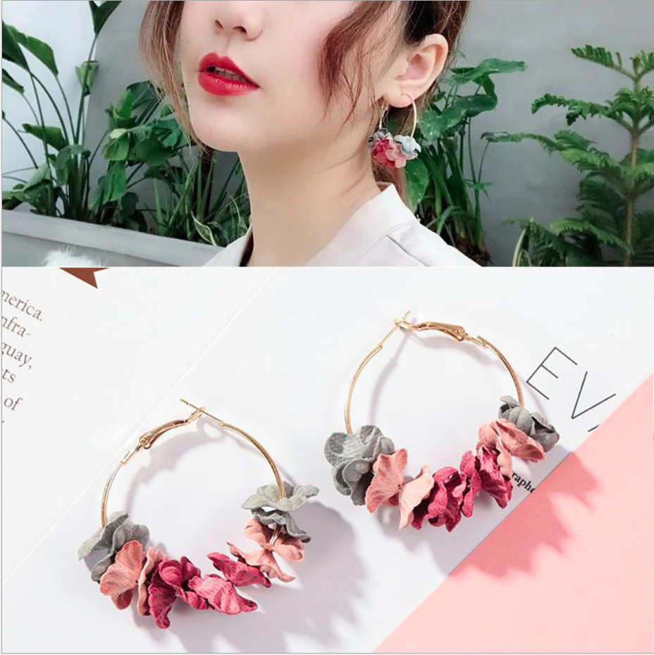 [HCM]Bông tai nữ dạng tròn đính chuỗi hoa xếp dễ thương kèm video