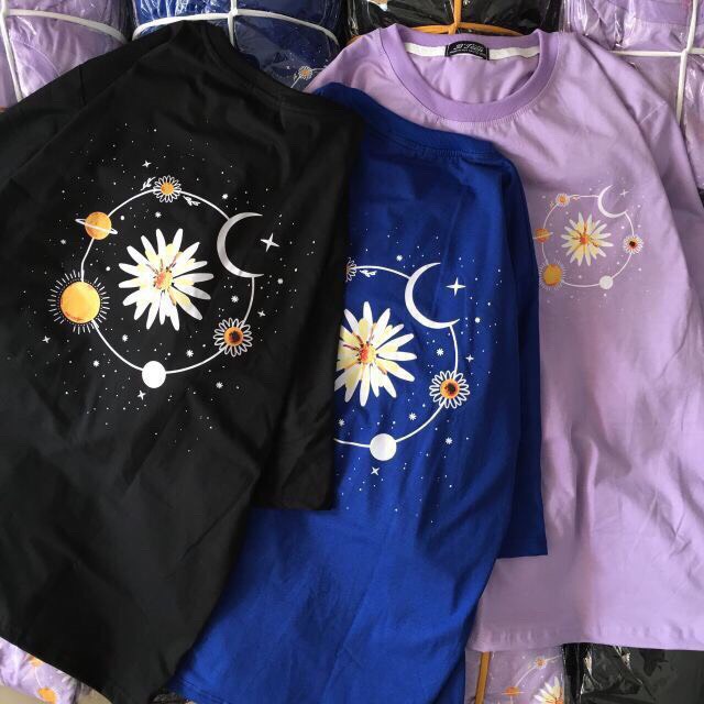 Aó thun nam nữ form dài rộng tay lỡ Unisex NGÂN HÀ FLOWER freesize 45 - 70kg áo thun nam form rộng tay lỡ áo phông nữ form rộng