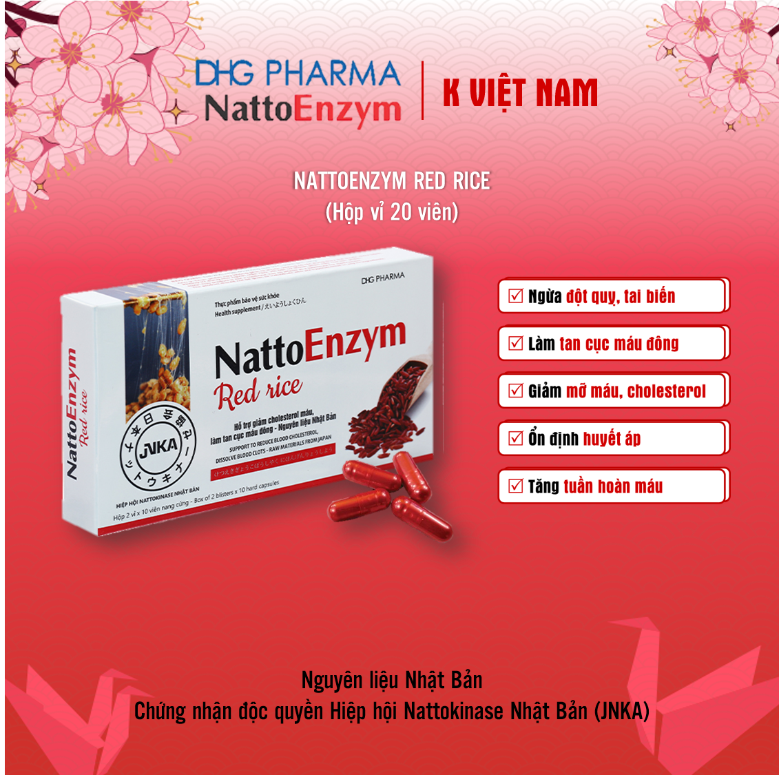 NattoEnzym Red Rice - Ngừa Đột qụy, giảm cholesterol, tan cục máu đông