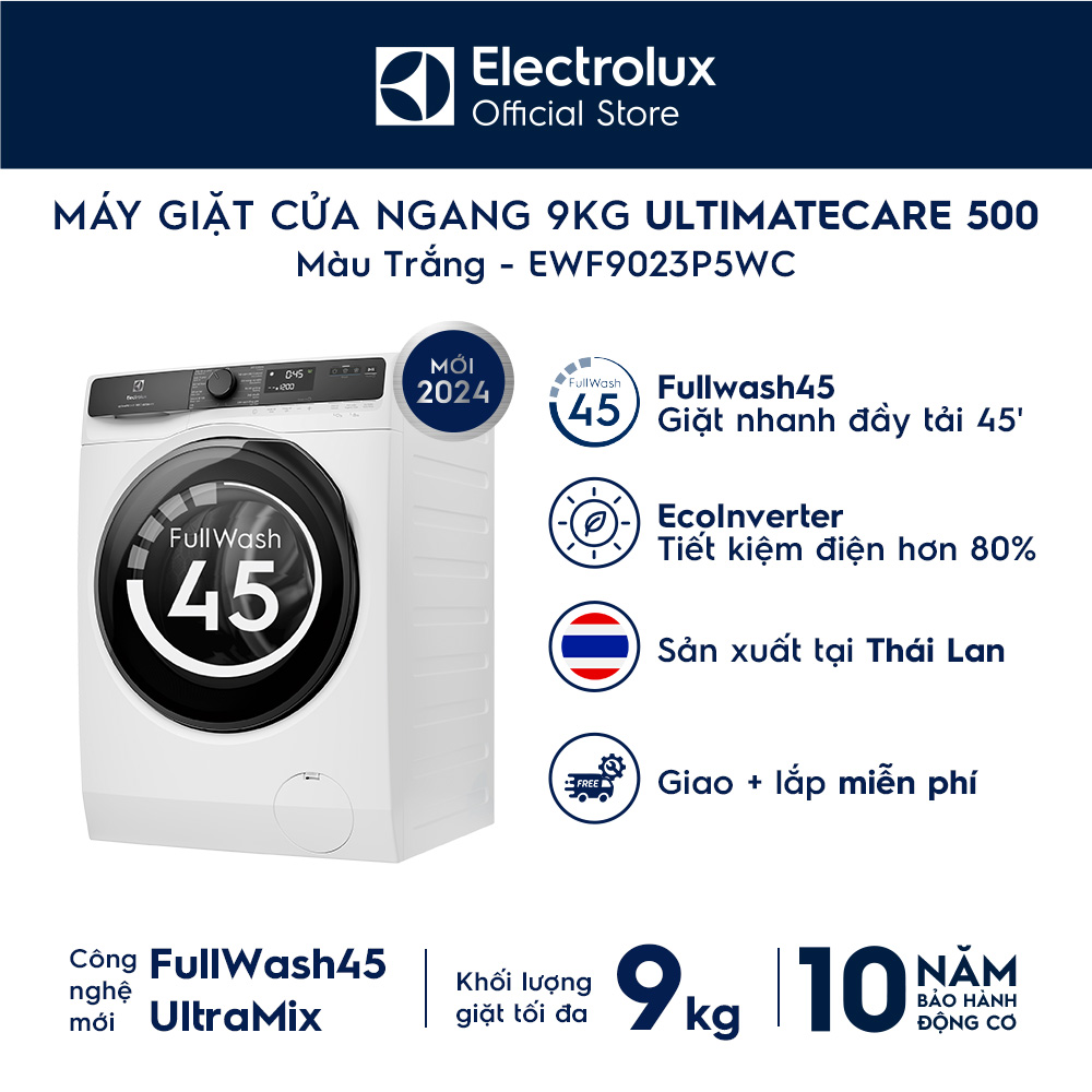 [MỚI] Máy giặt cửa ngang Electrolux 9kg UltimateCare 500 EWF9023P5WC Inverter - Free Giao lắp