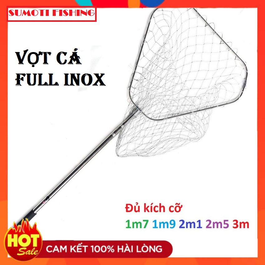 [Hàng Đẹp Giá Tốt] Vợt vớt Cá Inox Vành tam giác đủ size - 1m5, 1m9, 2m5,3m0 - vợt cá inox, vợt cá gấp gọn, vợt cá tam giác Đồ Câu DHS