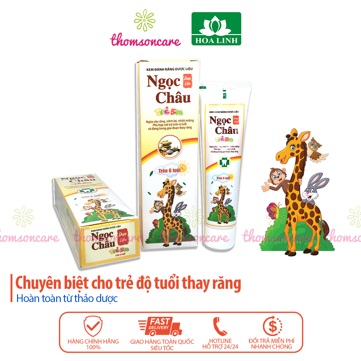Kem đánh răng cho bé từ thảo dược - Ngọc Châu - Tuýp 70g - cho trẻ từ 6 tuổi, giai đoạn thay răng sữa