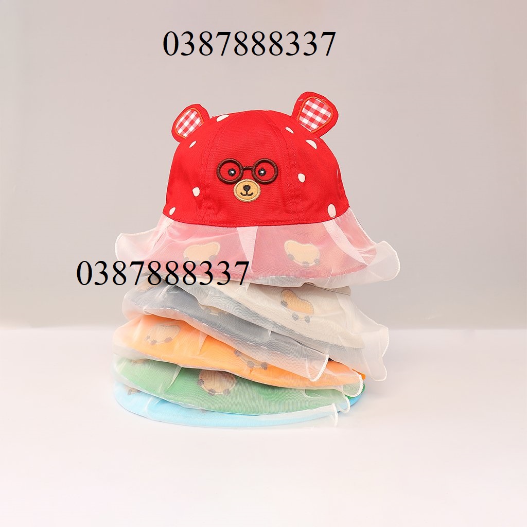 Mũ hình gấu kèm khăn voan cho bé từ 3 tháng đến 12 tháng