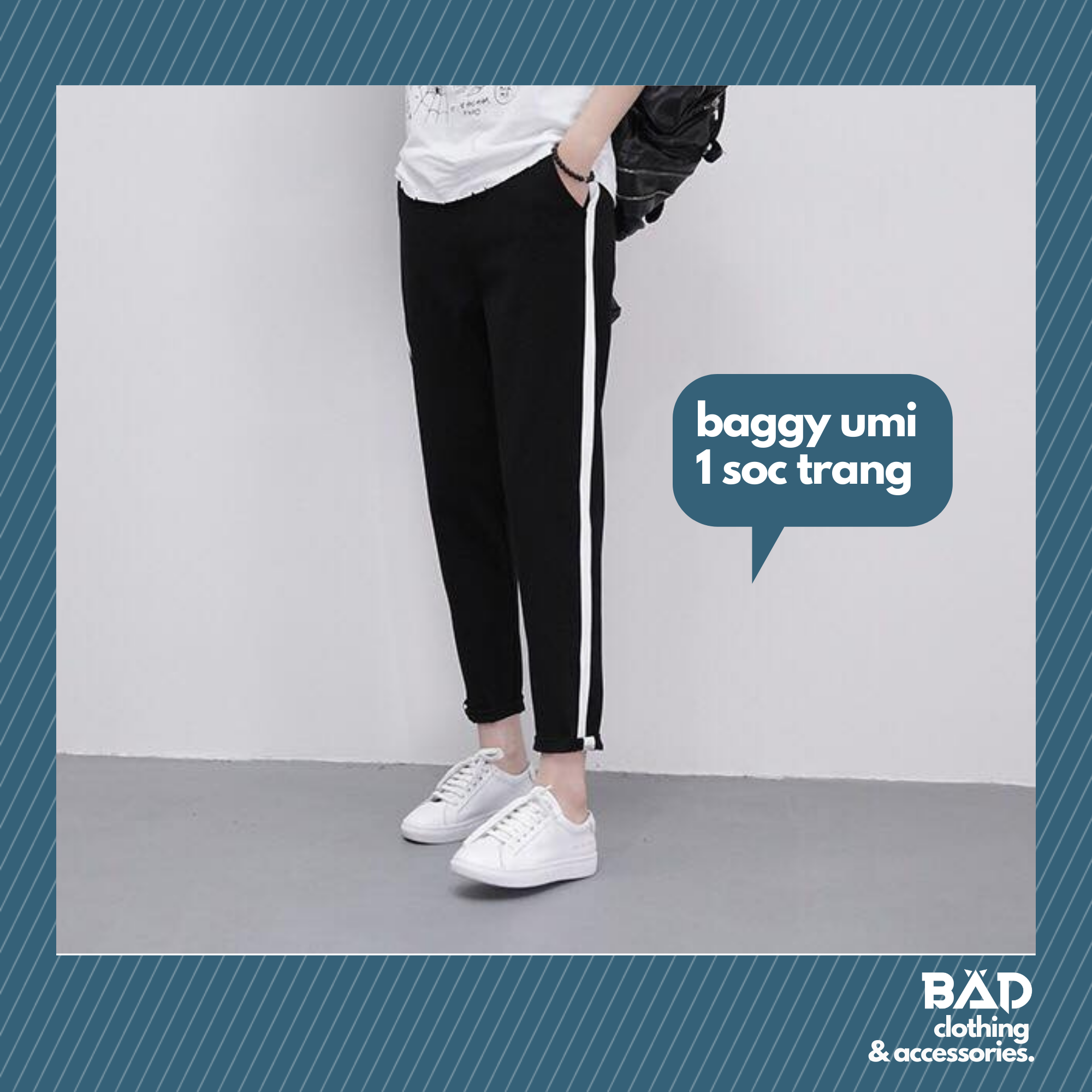Quần Baggy Sọc Trắng - Chất liệu thun umi nhẹ, co giãn thoải mái