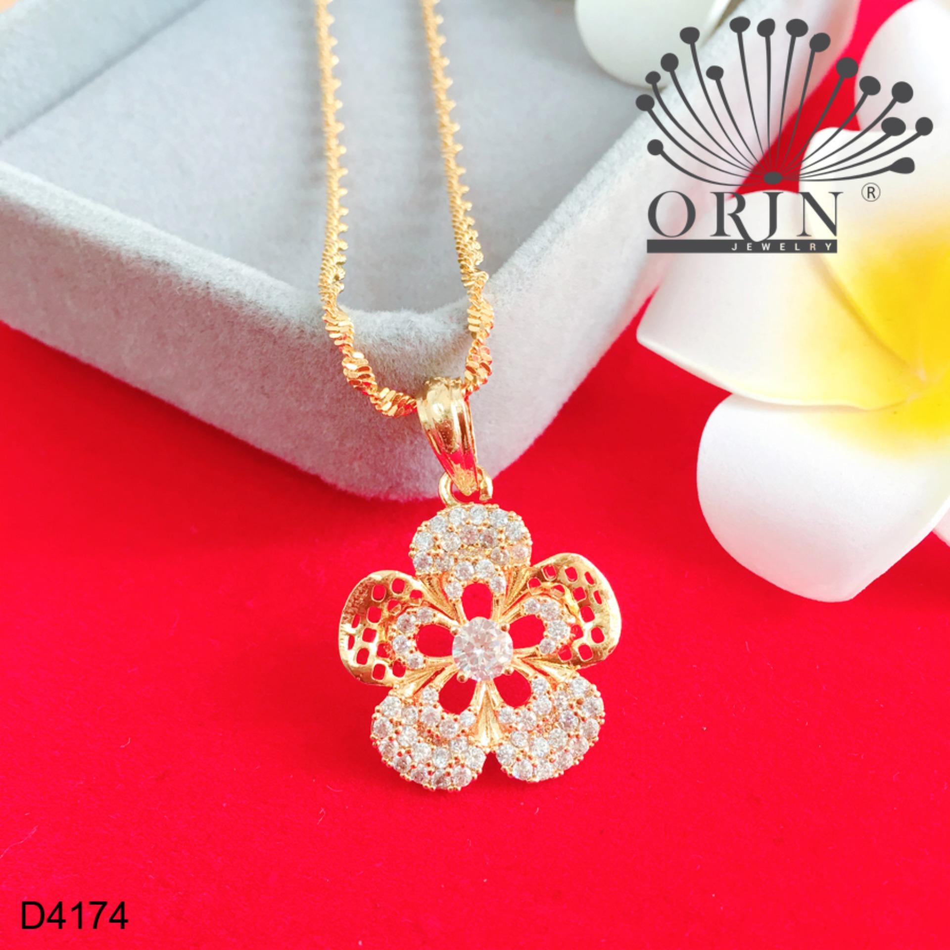 Dây chuyền nữ dạng xoắn mặt hoa mai 5 cánh lưới nhỏ đính đá thiết kế bền màu cao cấp Orin D4174